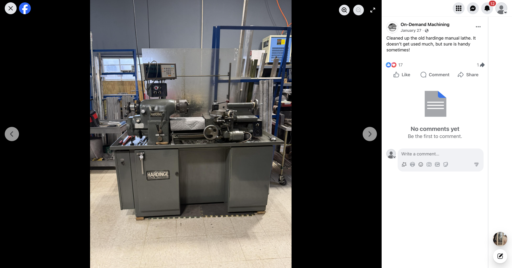 Hardinge machine at On Demand Machining facility